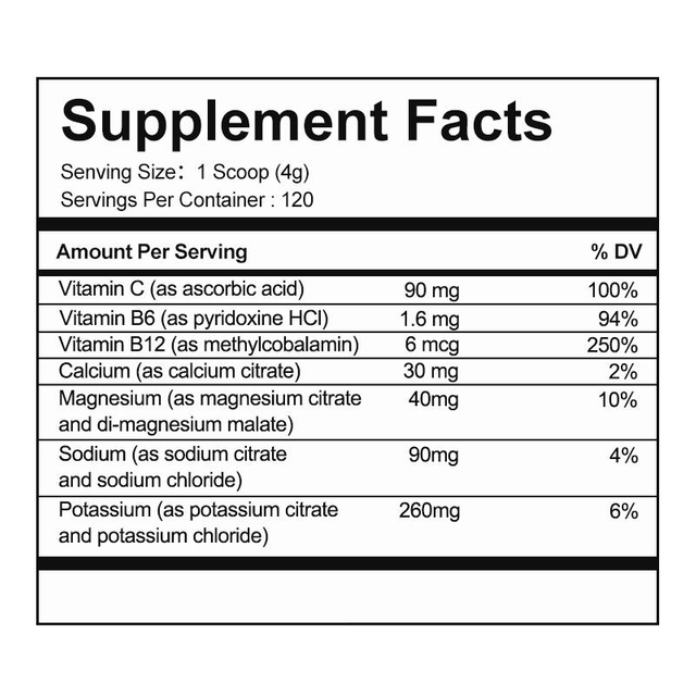 Vitamin and electrolyte powder, sugar-free, custom packaging electrolyte drink powder