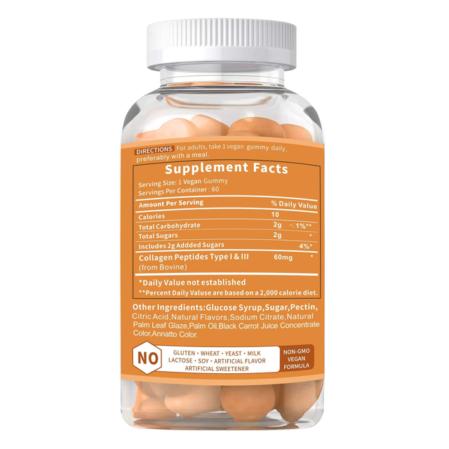 60 Hydrolyzed Collagen Gummies Strawberry Flavored Non-GMO Gluten-Free Skin Whitening 