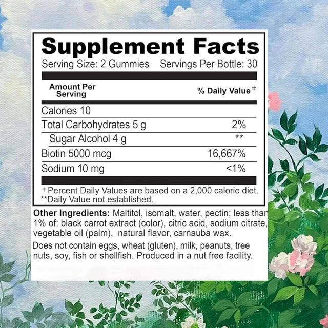 Helps Synthesis Metabolism Fatty Liver Sugar Promote Growth Nerve Tissue Skin Hair Non-Gmo Highly Effective Biotin Gummies
