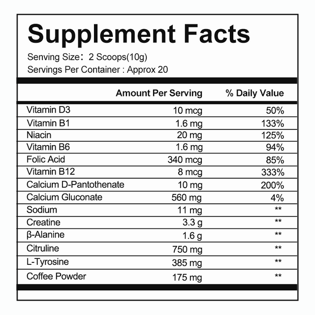 OEM/ODM Pre-Workout Supplement Creatine Monohydrate Powder Muscle Growth Nutrition Energy Pre-Workout Powder