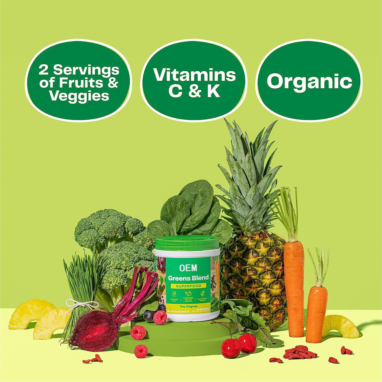 OEM Super Green Organic Food Multivitamin Powder Supplement for Adults Not for Pregnant Women