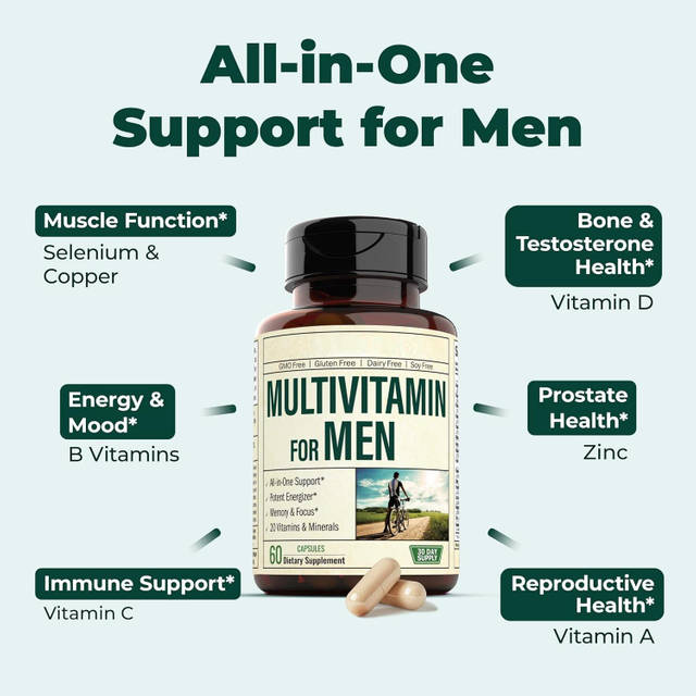 Men's Daily Complex Mineral & Multivitamin Supplements with Antioxidant Properties 60-Pill Multivitamins for Optimal Health