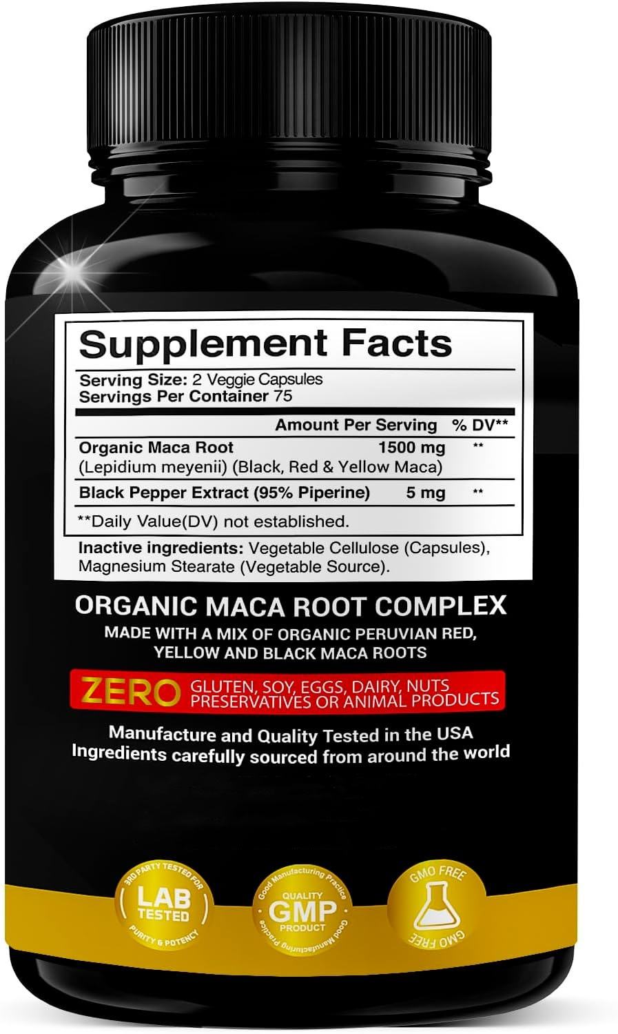 1500mg Organic Maca Root Powder Capsules Red & Yellow Peruvian Herbal Supplements for Adults Not for Children
