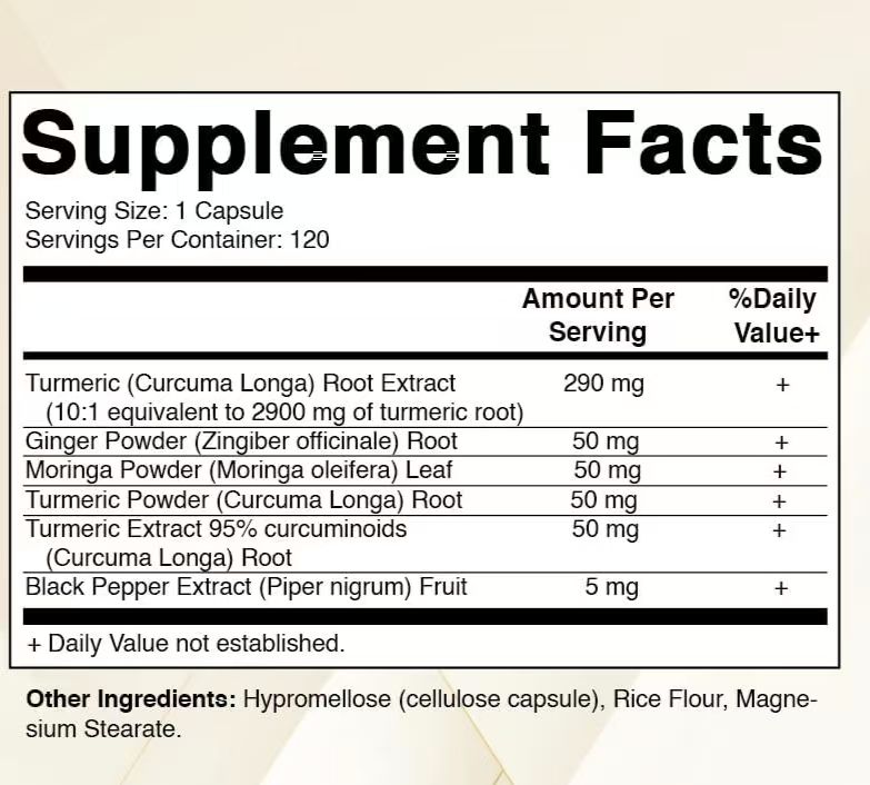Turmeric Supplement 10:1 Equivalent To 3000 Mg Per Serving, Containing 95% Curcumin, Black Pepper, Ginger