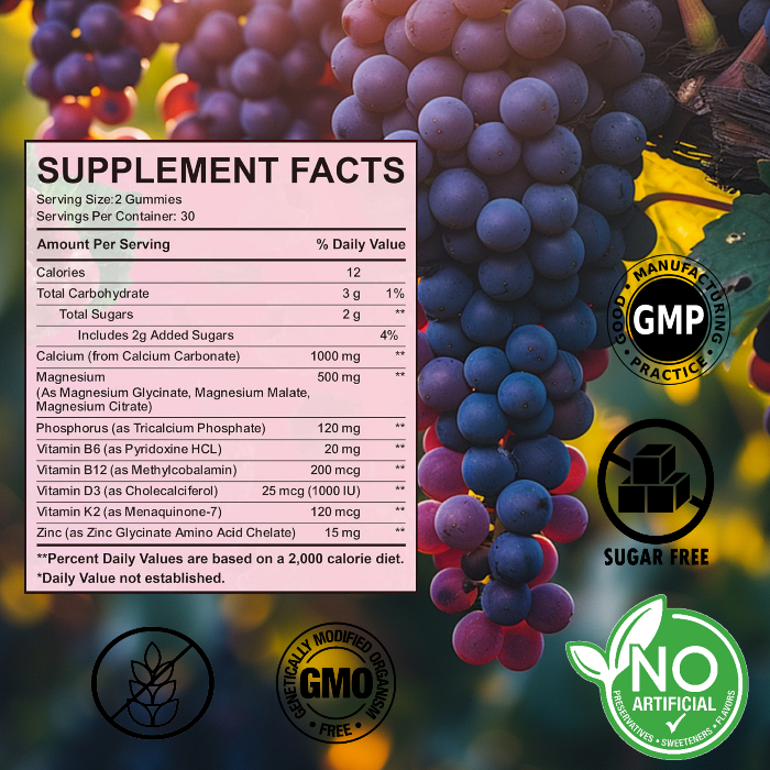 OEM Zinc, Calcium, and Magnesium Gummies, food grade, help adults and children sleep better, 60 vegetarian grape-flavored gummies