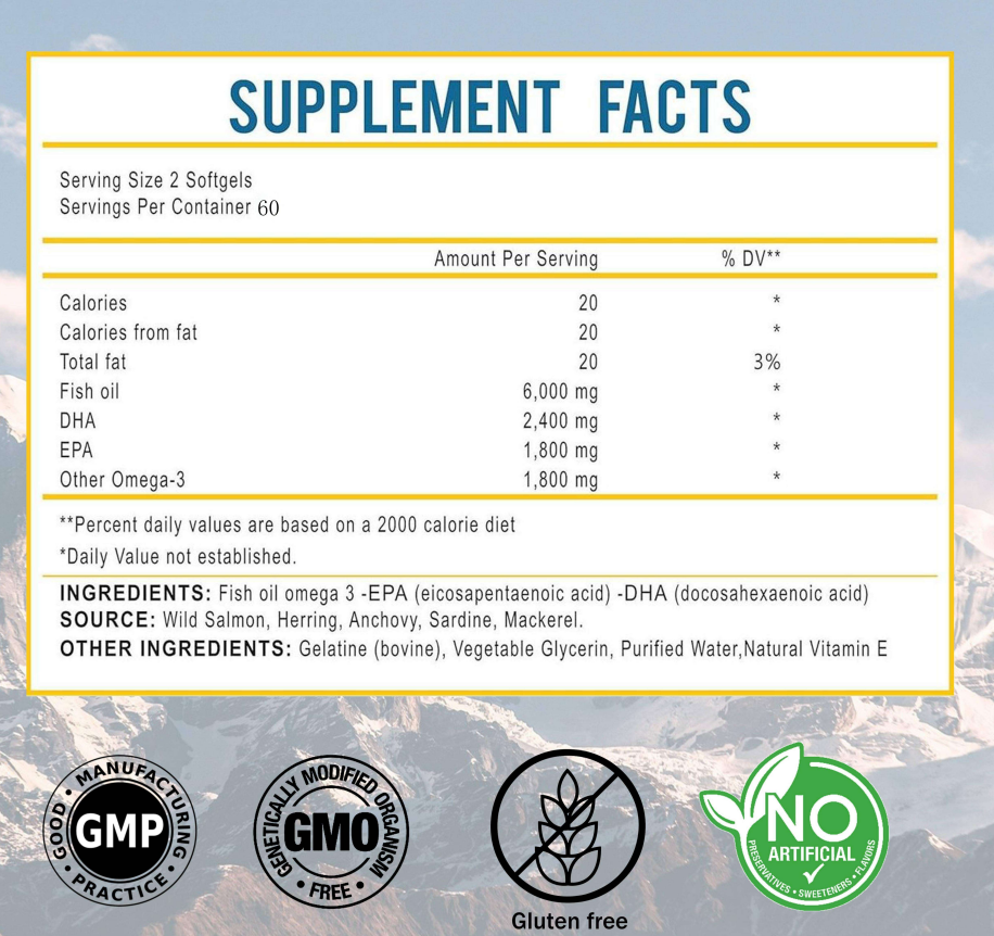 OEM/ODM 6000mg Fish Oil Supplement, containing EPA and DHA Omega-3, Non-GMO, Suitable for Adults.