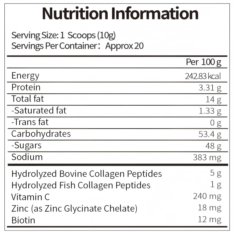 Multiple Collagen Powder, 200g, Contains Biotin, Vitamin C, And Collagen Peptides, for Skin Health