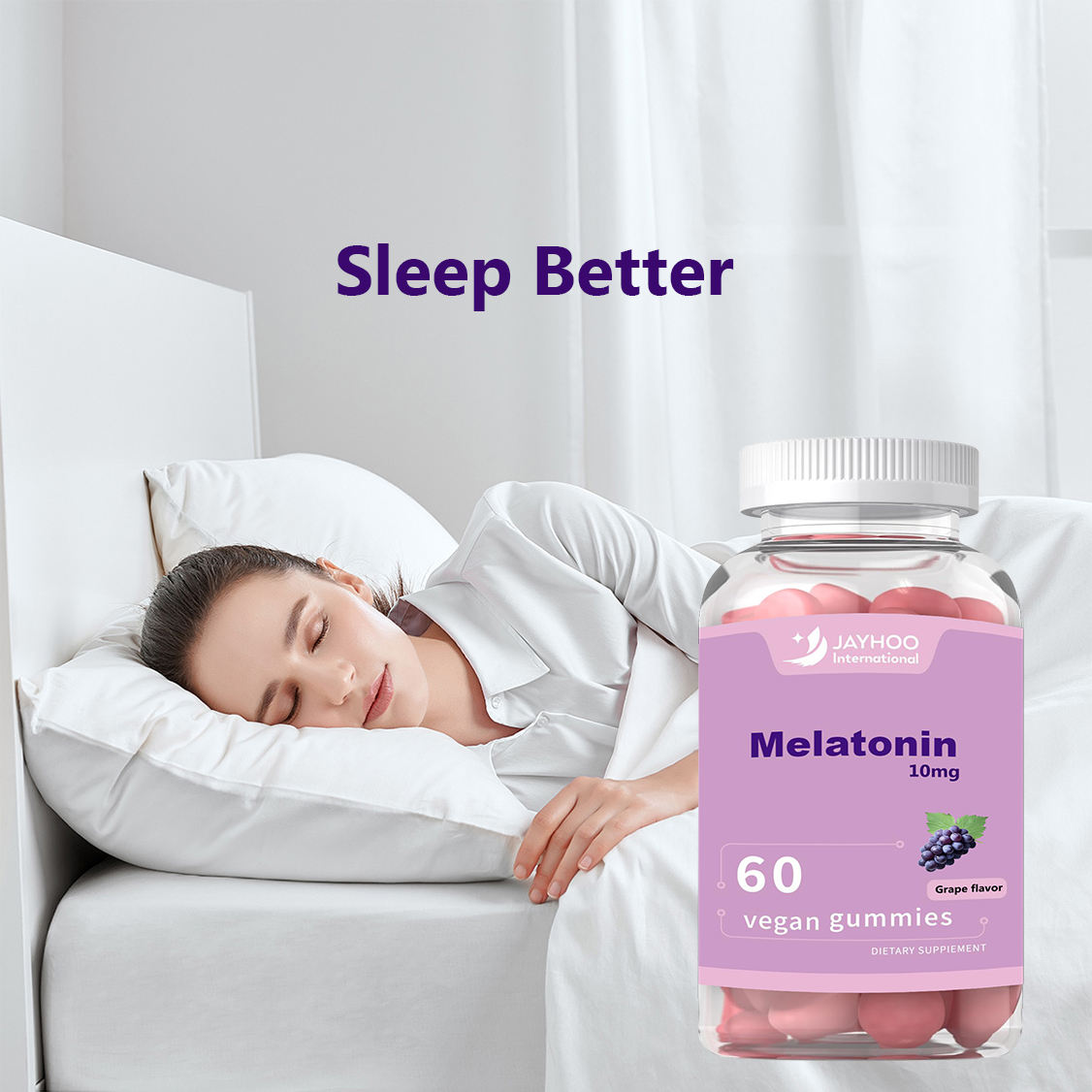 OEM 60 Vegan Gummies 10mg Melatonin Natural Grape Flavored Sleep Aid for Faster Fall Asleep for Adults