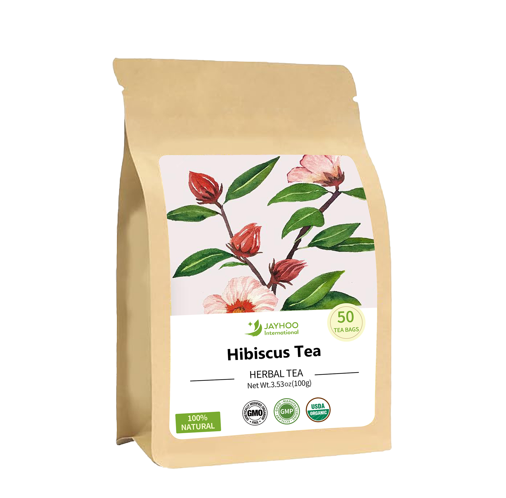 Organic Hibiscus Tea for Fat Burning, 50 Tea Bags, Pure Plant Ingredients, Corn Fiber