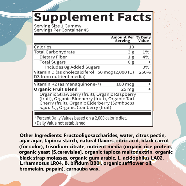 Non-GMO Vitamin D3 and K2 Vegan Gummies with Vitamins and Minerals